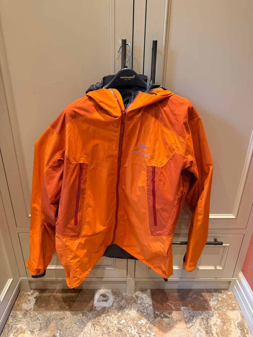 Arc'teryx Bright Orange Hooded Waterproof Shell Jacket